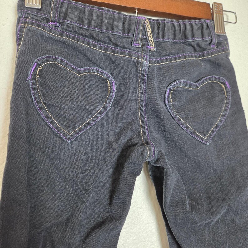 VTG Y2K Wrangler Girls 5T Bootcut Jeans Heart Pockets Dark Wash Denim image 3
