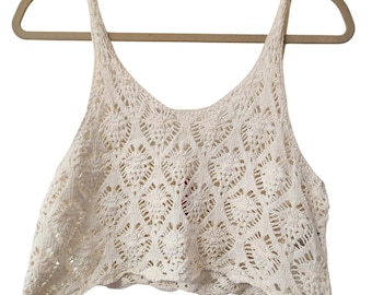 Top corto all'uncinetto lavorato a maglia Y2k boho, taglia piccola