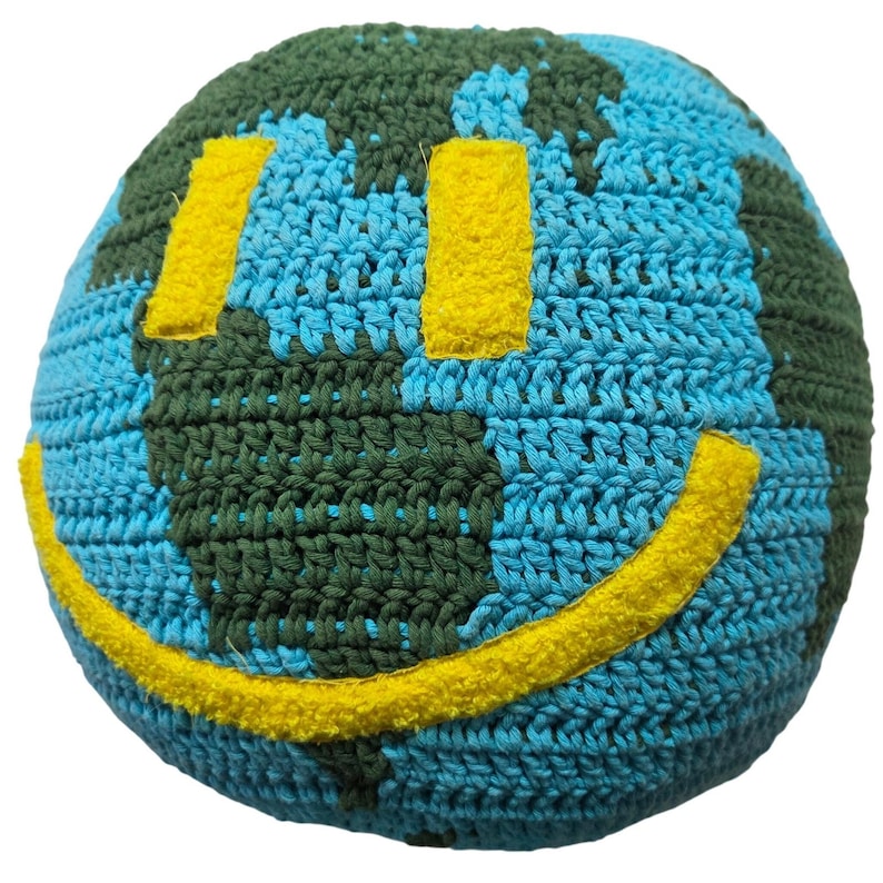 Urban Outfitters Crochet Knit Globe Pillow Smiley Earth Dorm Decor image 1