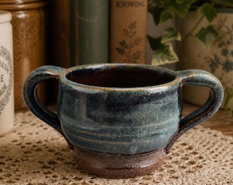 Handmade two handled cup | dish | sugar bowl | glazed pottery