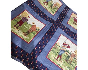 Vintage Golf Quilt: Navy Blue Throw Blanket with Pocket (48"x53")