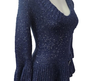 Maglione vintage blu con volant in maglia Y2k Cartise taglia M