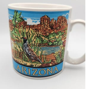 Vintage Arizona roadrunner grand canyon souvenir coffee mug