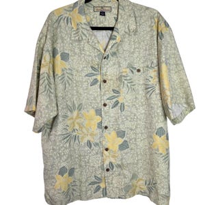 Camicia vintage Tommy Bahama 100% seta stile campeggio con stampa floreale tropicale, taglia L immagine 1