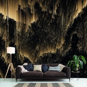 Golden Rain Abstract Wallpaper Luxury Black Gold Wall Mural Modern Dripping Paint wall decal Removable Removable Peel and Stick wallpaper