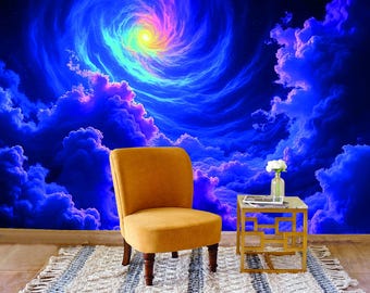 Mystiek blauw paars spiraalbehang Fantasie Peel and Stick-muurschildering Natuur vliesbehang Slaapkamer muurschildering Meditatiekamer decor
