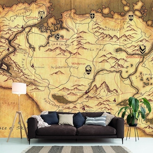 Gaming Vintage Map Traditionelle Tapete Landschafts-Tapete Vintage-Gaming-Tapete Kinder Wandtattoo Gamer Wand-Dekor Farbwandbild