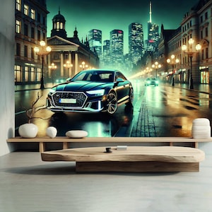 Colorful Sports Car wall mural Transport non woven wallpaper Night City wallpaper Boys Rooms wallpaper City Car wall decor Kids wall Decal