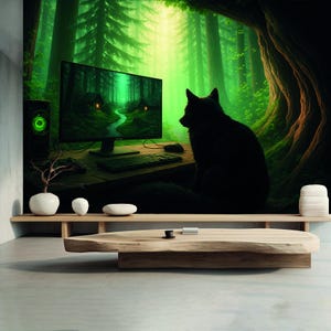 Carta da parati mistica "Woods Green" Carta da parati murale "Foresta incantata" Carta da parati per computer "Natura fantasy" Carta da parati urbana "Animal Wall Mural"