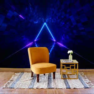Carta da parati con portale triangolare futuristico, rimovibile, staccabile e attaccabile, murale da parete al neon, carta da parati effetto 3D, carta da parati tradizionale astratta
