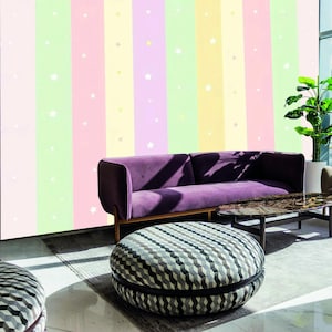 Pastel Rainbow Stripes Wallpaper Cute Nursery Peel and Stick Wall Mural Baby room decor Abstract Traditional Wallpaper Minimalist Wall Decal