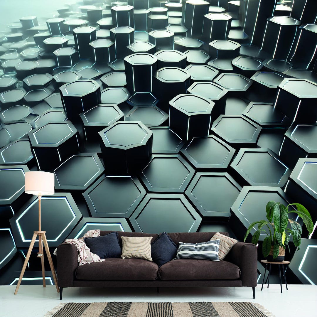3D Hexagon Peel and Stick Wall Mural Futuristic Traditional Wallpaper ...
