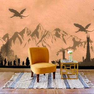 Papel tapiz de viaje de fantasía, mural autoadhesivo extraíble, impresión de Walking Fellowship, juego de dragón para niños, decoración de habitación, impresiones artísticas de montaña, tamaño personalizado