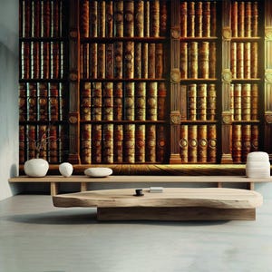 Vintage Bookshelf Wallpaper Mural Peel and Stick or Traditional Library Wall Decor Removable Literary Wallpaper for Reading Nook