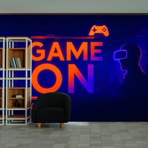 Neon Gaming Wall Mural Gamer Room Wallpaper Vibrant Wall Art Kids non woven wallpaper Modern home interior Teen Room Wallpaper color mural