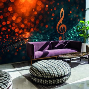 Music Notes Peel and Stick Wall Mural Musical Abstract wall Art Recording Studio Decor Removable wallpaper Music wall mural Urban wallpaper