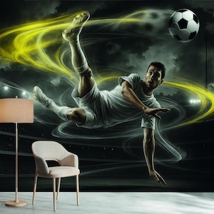 Football Energy Peel and Stick Wall Mural Soccer Player wallpaper Athletic Room Wall Art Boys room decor Sport wall mural Football fan gift