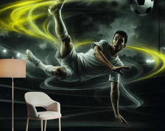 フットボール選手のシルエットの壁紙壁画、モダンなスポーツ装飾