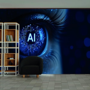 AI Artificial Intelligence Wall Mural Futuristic Wallpaper Tech Cyber Decor Innovation wall art Urban non woven wallpaper Removable mural
