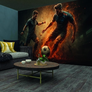 Epic Soccer Wall Mural Football Players Wallpaper Sports Room Decor Removable Peel and Stick Athletic Wall Art Sport Traditional Wallpaper