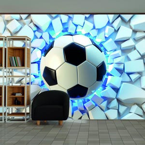 Soccer Ball Wall Mural Football Breaking Wall Sports Bedroom Wallpaper Boys Room Decor Kids non woven wallpaper Sports Theme Mural