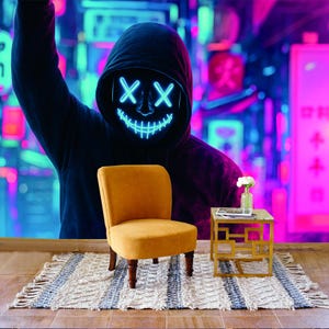 Neon Cyberpunk Peel and Stick Wall Mural Unique home decor Urban Traditional Wallpaper Modern non woven wallpaper Futuristic wall mural
