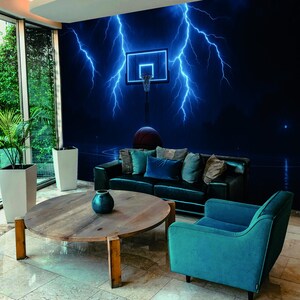 Electric Basketball Wall Mural Lightning Traditional Wallpaper Teen Game Room Wall Art Neon wallpaper Sport wall mural Boys room wallpaper