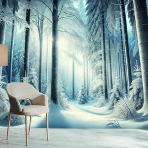 Winter Forest Wallpaper Peel & stick Scenery Landscape Wall Decal Removable Mural Frosty Tree Snow Print Nature Non-woven Wall Mural Gift
