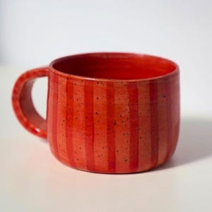 Red Stripes Ceramic Handmade Pottery Mug Craft Gift Idea Coffee Cup Gift for Her Unique Personalized Birthday Anniversary Gift