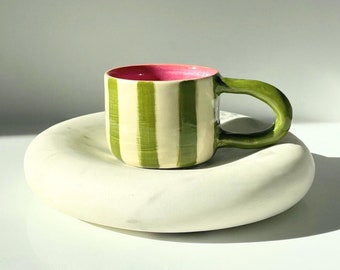 Cute Striped Mug Handmade Coffee cup gift for fathers day mug Cup unique gifts for him Green Striped Mug