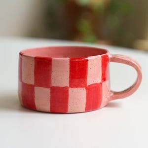 Ceramic Mug Geometric Checkered Mug Speckled Coffee Mug Abstract 16oz Mug Pottery Housewarming Gift Kitchen Decor Handmade | READY TO SHIP