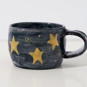 Handmade Ceramic hand drawn Star Mug | Whimsical Pottery Coffee Cup