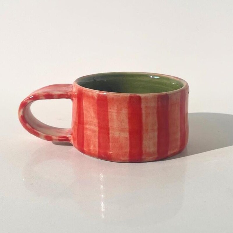 Ceramic Espresso Cups Set Of 2 - Cherry Pattern, 5.5 Oz Demitasse Mugs, Microwave & Dishwasher Safe
