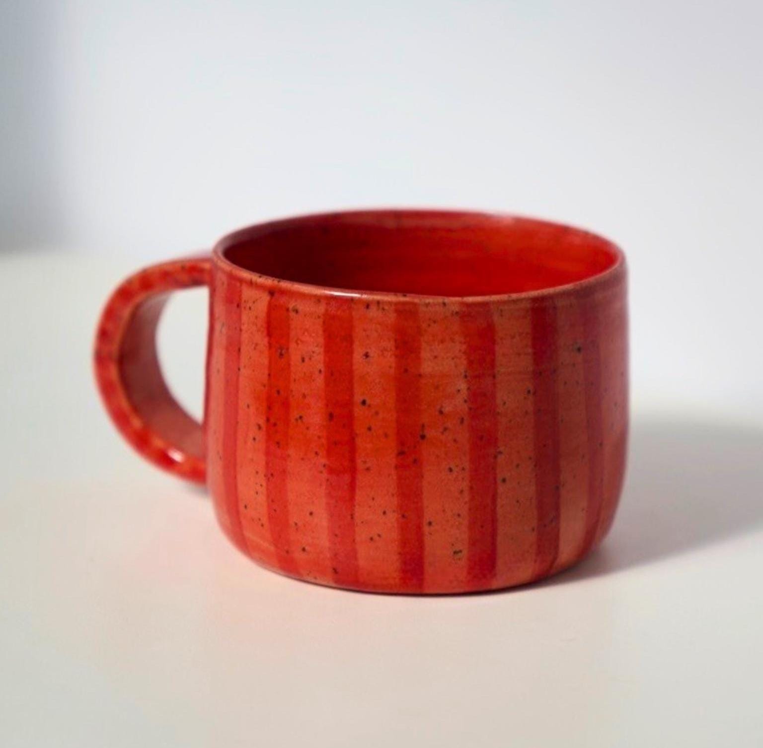 Red Stripes Ceramic Handmade Pottery Mug Craft Gift Idea Coffee Cup Gift for Her Unique Personalized Birthday Anniversary Gift