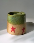 Handmade Green Striped Ceramic Travel Tumbler: Hand-Painted Star Whimsical Tumbler