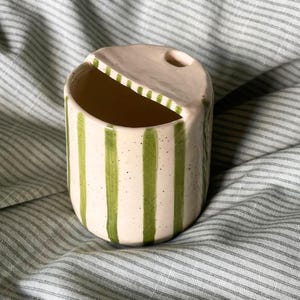 Striped Travel Tumbler, To Go Ceramic Tumbler, Handmade Pottery Mug,  Travel Mug Coffee Cup Unique Gift for Her