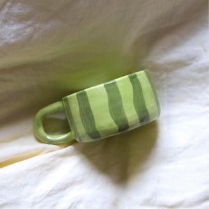 Handmade Green Striped Ceramic Mug: Whimsical Mugs