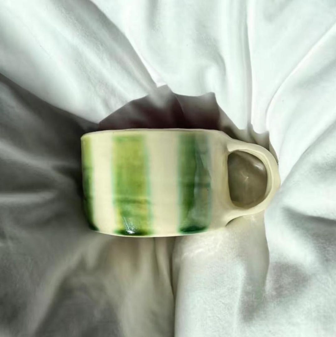 淡い緑色の陶器瓶 Handmade Ceramic Mug,green Cup, Kitchen Gift,home Decor