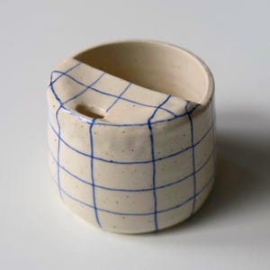 Handmade Blue Striped Ceramic Travel Tumbler: Hand-Painted Stripe Pottery Mug