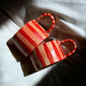 Keramische espressokop, gestreepte mok, handgemaakte espressokopset, cadeau voor koffieliefhebbers, koffiekopje, kerstcadeau, housewarmingcadeau