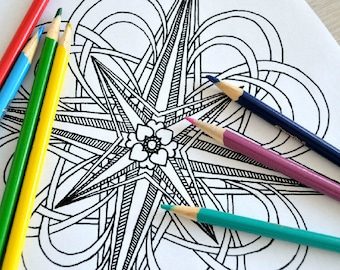 Right Direction - Compass Mandala Coloring Page - Instant Download PDF