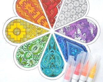 We All Are One - Multi-Cultural Mandala Coloring Page and Song Lyrics / Poem - Instant Digital Download PDF - Japanese, Celtic, Maori, Aztec