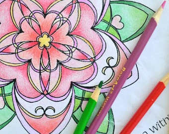 Love Blossoms From Within - Flower Mandala Coloring Page - Instant Download PDF