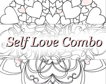 Self Love Combo - Love Worthy, All You Need Is Love, Love Blossoms From Within - Set of 3 Mandala Coloring Pages - Instant Download PDF