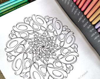 Follow Your Bliss - Joseph Campbell Quote Inspired Typography Mandala Coloring Page - Instant Download PDF / JPEG