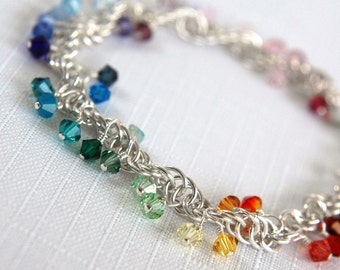 Rainbow Connection - Colorful Spiral Chainmaille Sterling Silver Bracelet