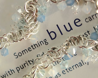 Something Blue - Sterling Silver Spiral Chain Maille Bracelet with Swarovski Crystals - Bridal Wedding Jewelry