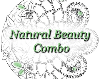 Natural Beauty Combo Pack - Aloe Polyphylla, Own Your Beauty, You Are A Rose - Set of 3 Mandala Coloring Page - Instant Digital Download PDF