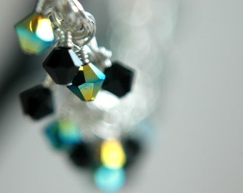 Black Tie Elegance - Spiral Chain Maille Sterling Silver Bracelet with Swarovski Crystals