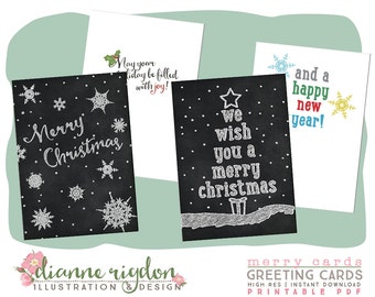 Christmas Greetings-Printable -Instant Download-High Res-Digital - merry flakes and merry tree
